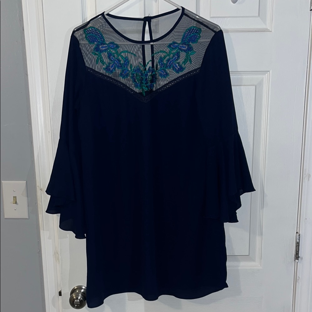 Navy Blue Embroidered Women's Top